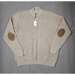 Mens Mock Neck Pullover Sweater Organic Cotton TAN XL NWT